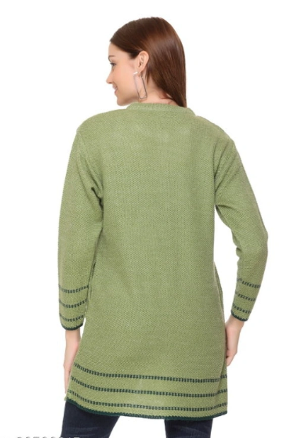 CLAPTON Women Round Neck Green Full Sleeve Wool Cardigan - L, Green, Wool, Pack of1